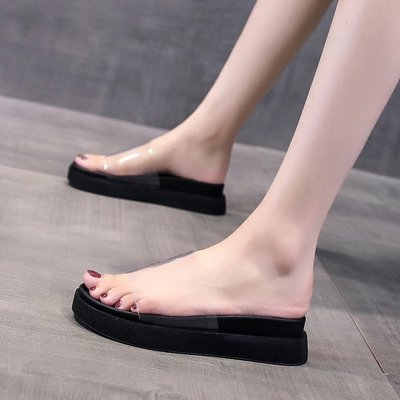 

Shoes Slippers Flat Med Slipers Women Platform Transparent Heel Luxury Slides 2022 Designer Rome Fabric Fashion PU Transparent S