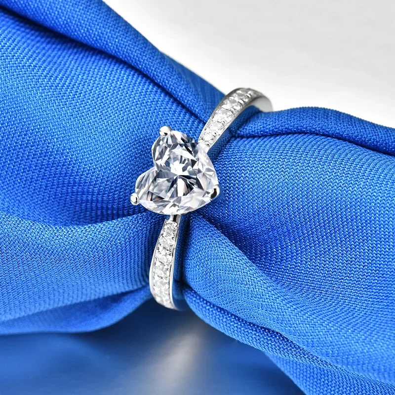 Твердое белое золото 14 карат AU5 в форме сердца Микро-набор Кольцо с бриллиантом 1