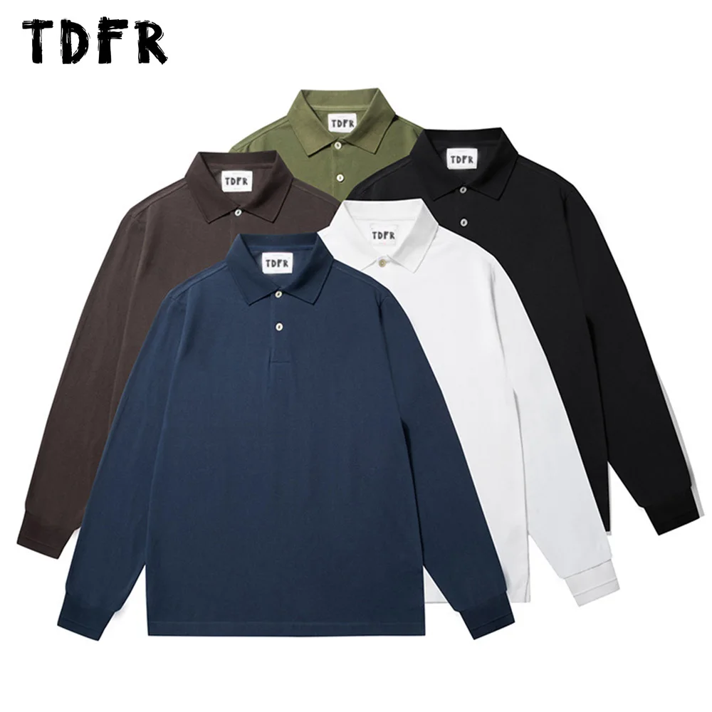

Solid Color Long Sleeve Polo Shirt Mens Autumn Split-Hem Basic Casual Simple Loose Cotton Tee Men Top