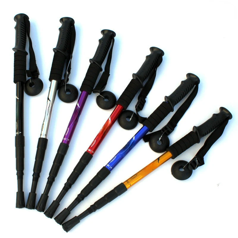 

110cm Aluminum Alloy 4-section Shock Absorber Alpine with Straight Handle Walking Stick Walking Stick Outdoor Supplies