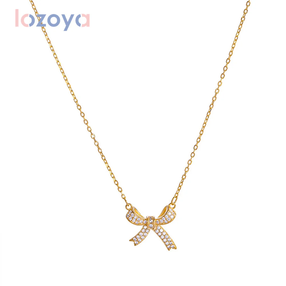 

Женское Ожерелье Lozoya из серебра 925 пробы, изысканная подвеска-бабочка, чокер с бантом и цепочкой до ключиц, 2022, новый стиль, ювелирные изделия...