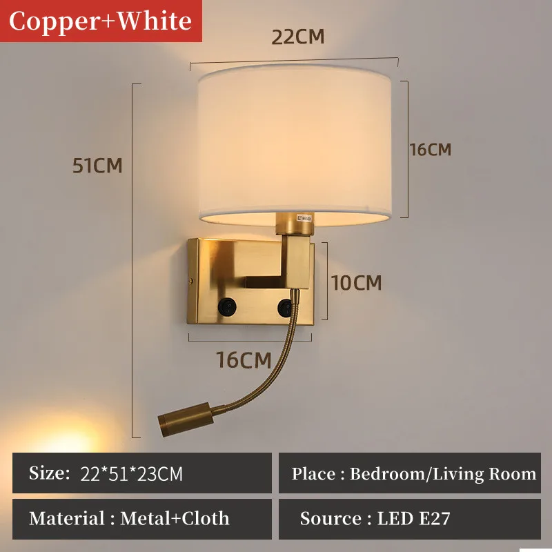 

Настенный светильник JNQYYH, круглый тканевый абажур, поворотный на 360°, 12Вт