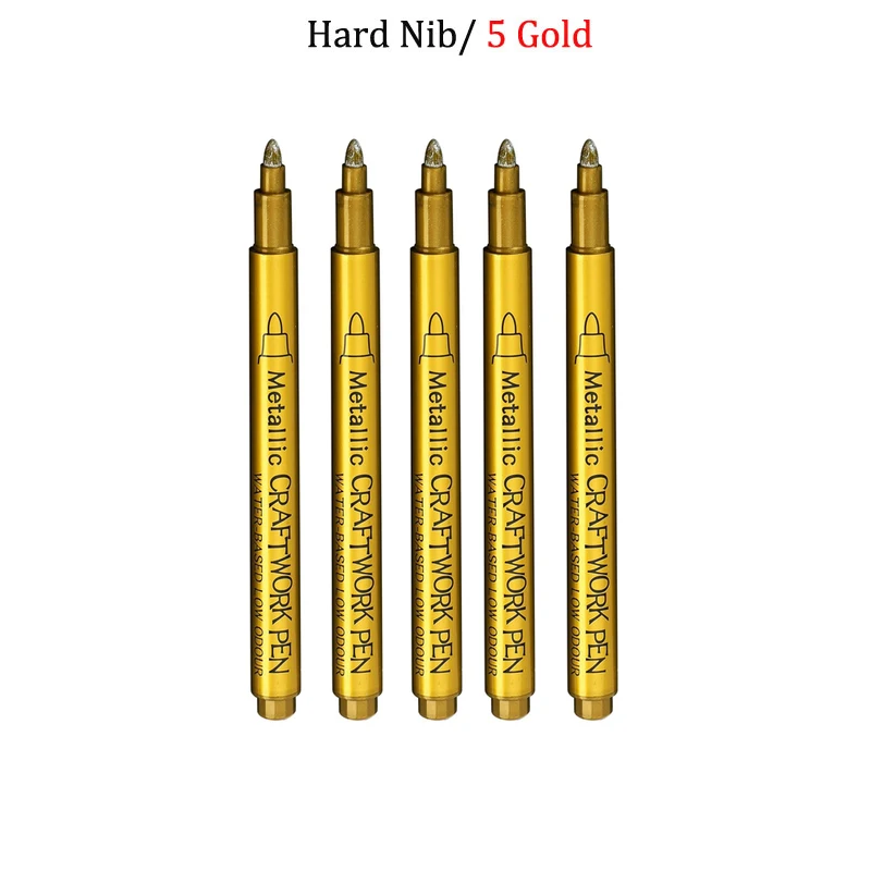 

Кисть, металлическая ручка для рукоделия, серебро/золото, перманентные акриловые ручки, маркеры для наскальной живописи, 1-5 мм, мягкий/жесткий наконечник, товары для рукоделия