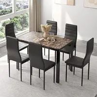 Luxury Dining Tables and Chairs Set  Dining Marble Table Set Kitchen Table and 6 Leather Chairs Dining Furniture 7PCS