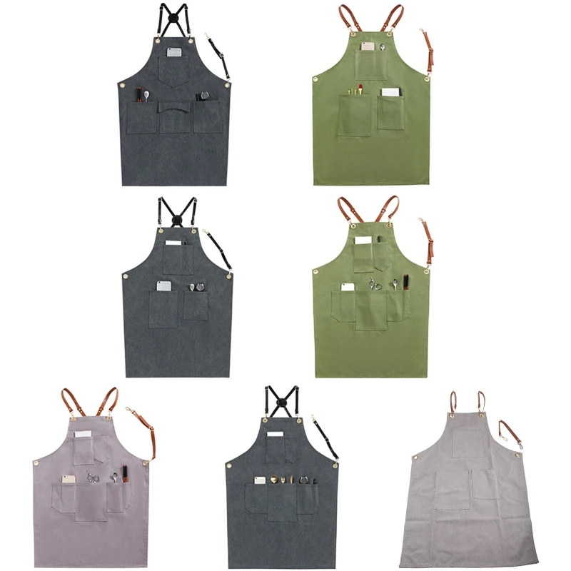 

Chef Apron Canvas Back Apron Women Men Waterdrop Resistant Apron with Adjustable Strap and Large Pocket Kitchen