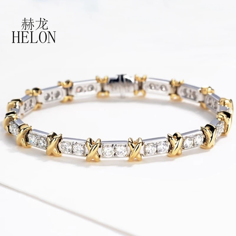 HELON однотонный браслет из желтого + белого золота 14 карат для женщин с крестом и