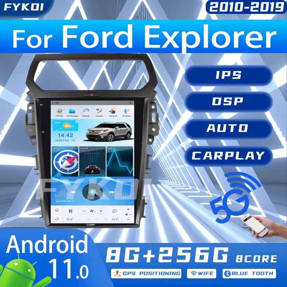

FYKOI Qualcomm 12.1 Inch Car Radio For Ford Explorer 2010-2019 Tesla Style Automotive Multimedia Carplay Android 11 Auto 4G DSP
