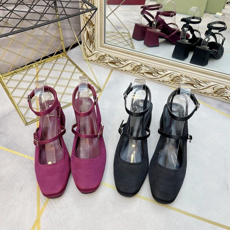 Женские босоножки в французском стиле с квадратным носком туфли-лодочки Мэри