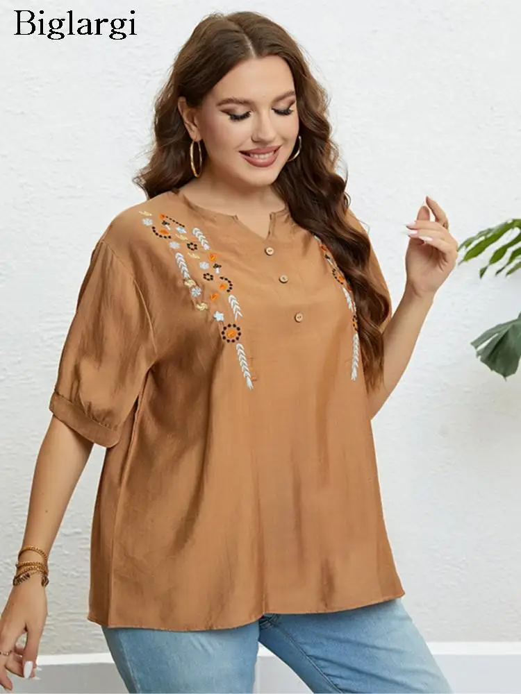 

Женская блузка с цветочной вышивкой, свободного покроя