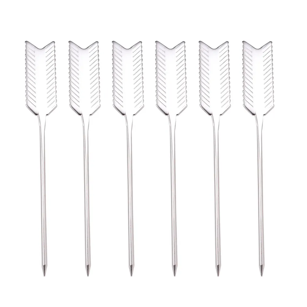 

6pcs Stainless Steel Cocktail Sticks Reusable Martini Picks Fruit Swizzle Sticks Drink Stirring Sticks Party Bar Tools