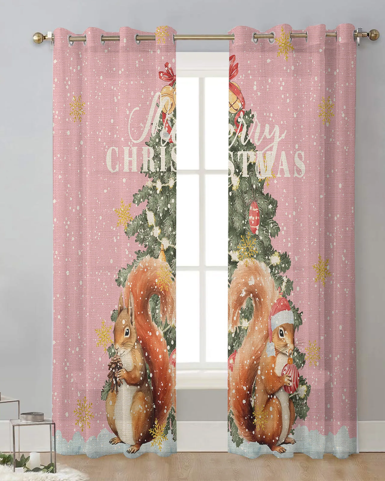 

Рождественская Снежинка белка современные тюлевые шторы гостиная кухня чистая оконная обработка вуаль занавески с Люверсами