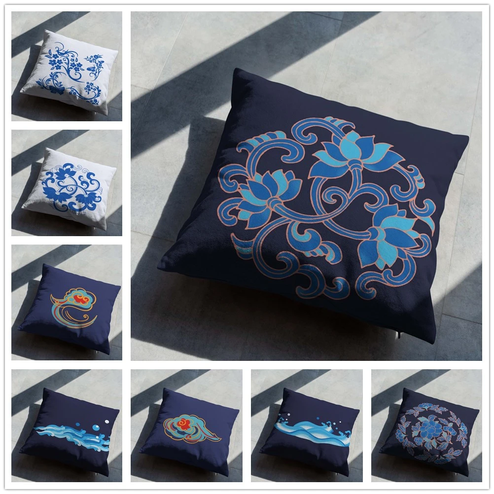 

China Dunhuang Auspicious Cloud Pattern Soft Short Plush Cushion Cover Pillowcase Home Sofa Car Decoration Pillowcase 45X45 Cm