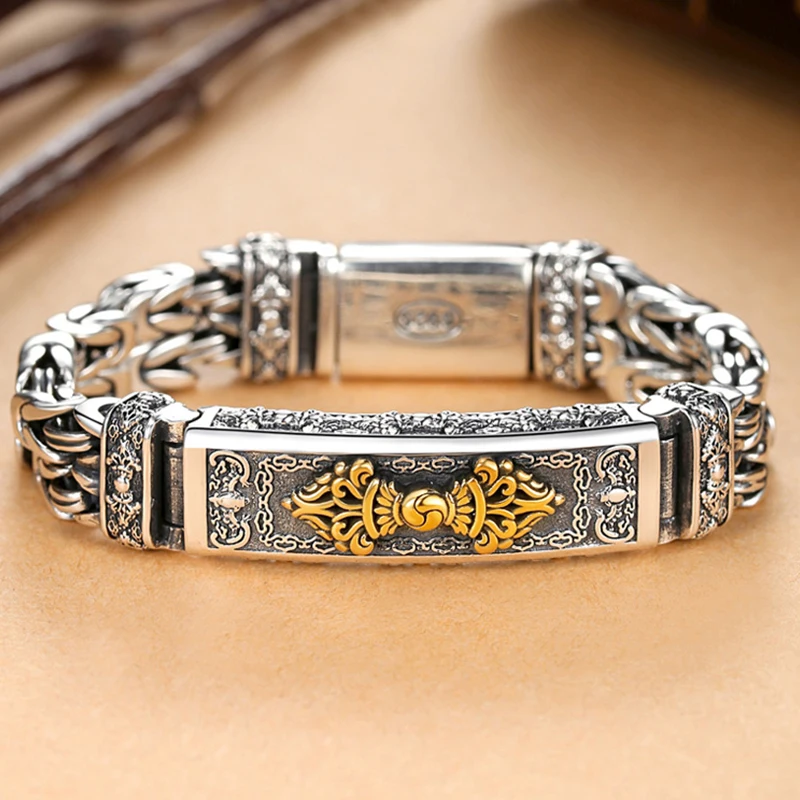 

FoYuan Thai Silver Chinese Style Retro Hipster Men's Bracelet Creative Personality Hand Jewelry Peace Pattern S925 Bracelets