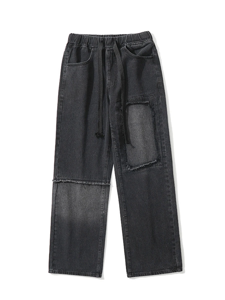 Four Seasons Men's Jeans Dark High Street Retro Loose Straight Wide Leg Pants Streetwear Y2K Men Jeans Ins Hot Men's Clothing