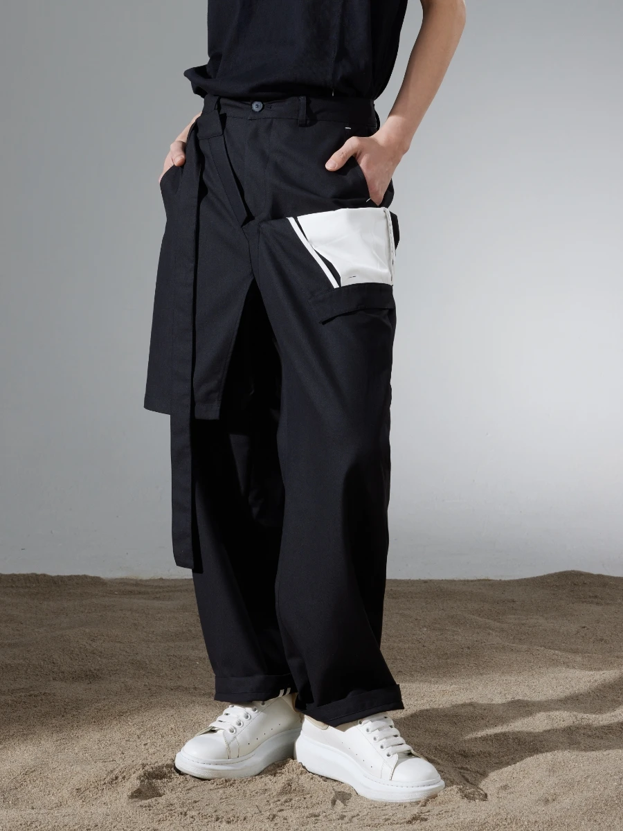 2022 New Men Women Clothing Yamamoto Style Personalized Asymmetric Double-layer Straight Trousers Pants Plus Size Costume 27-46