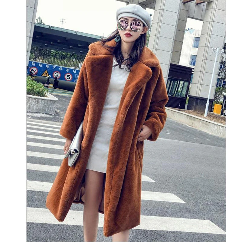 Elegant Long Winter Faux Fur Coat Women Fashion Plush Fur Coats Loose High Quality Thick Warm Winter Fur Overcoat