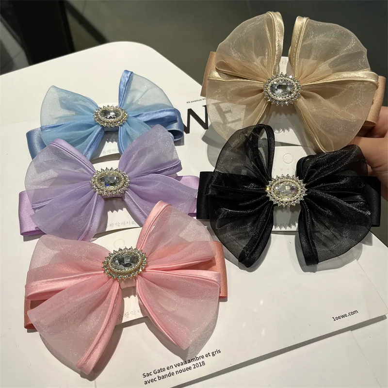 

Diamond-encrusted Organza Bow Hairpins Spring Clip Hair Accessories Women