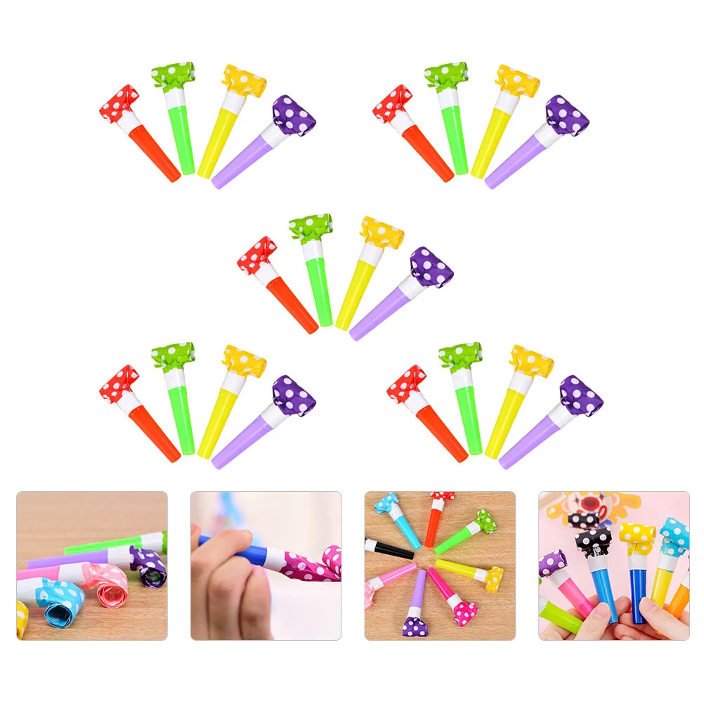 

60 Pcs Polka Dot Paper Blowing Dragon Cheering Whistles Mini Gift Bag The Trumpet Props Blowouts Child Musical Toys