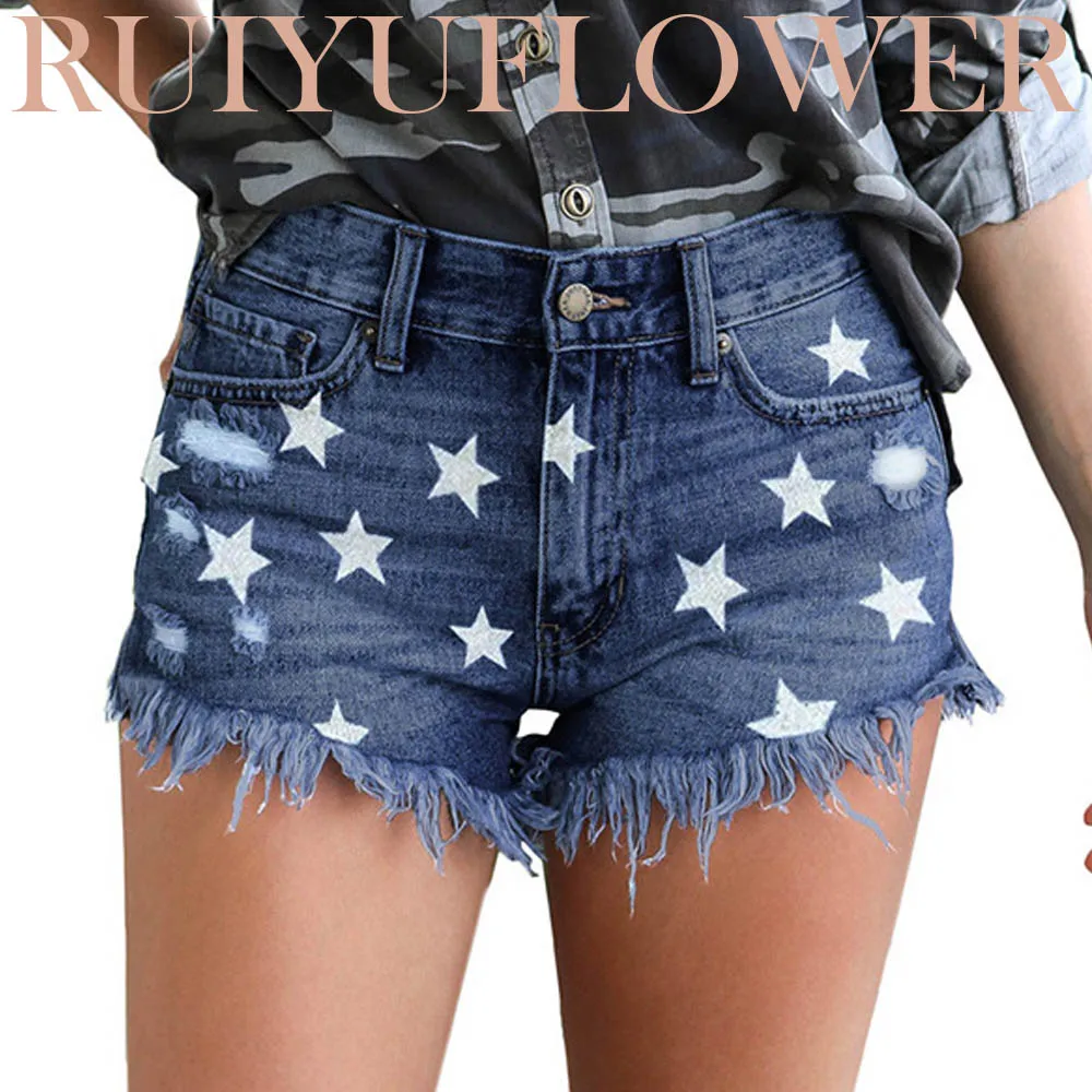 

Summer Lady Sexy Casual Lift Hip High Waist Star Denim Shorts All Match Basics Hot Pants Women Clothing Mini Jeans Free Shipping