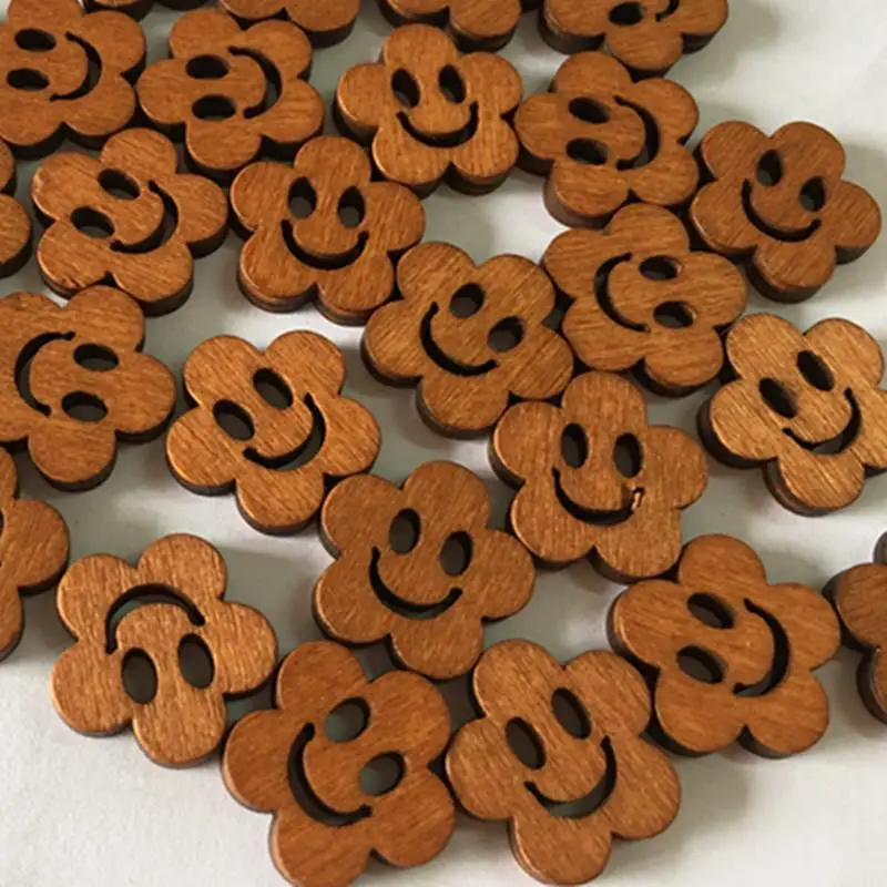 

20Pcs/pack Sweater Cartoon Buckle Retro Brown Wooden Buckle Love Heart Shaped Cute Cat Smiling Face Handmade Diy Button