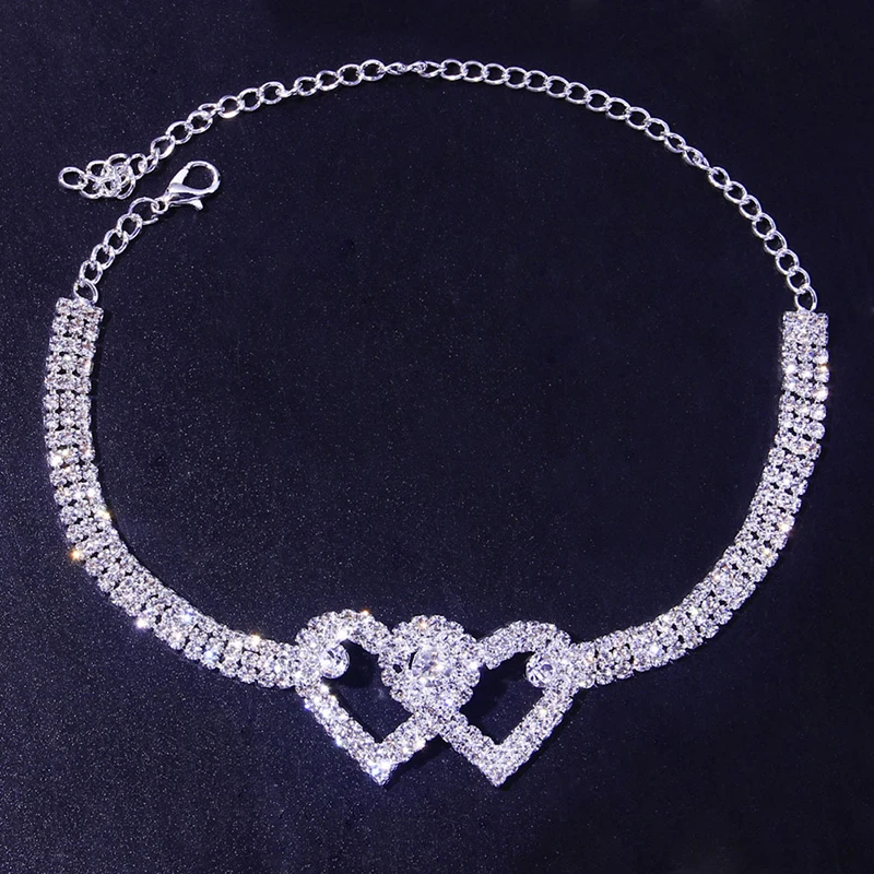 Fashion Hip Hop Rhinestone Heart Cuban Anklet Bracelet For Women Heart-shape Iced Out Leg Ankle Chain Wholesale Foot Jewelry 1PC