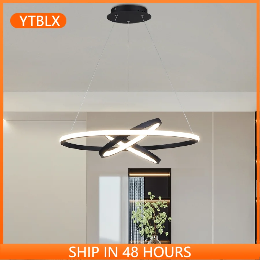 

Современная кольцевая светодиодная Подвесная лампа для столовой, кухни, стола, черные светодиодные люстры, зона отдыха, минимализм, подвесной светильник, домашний декор