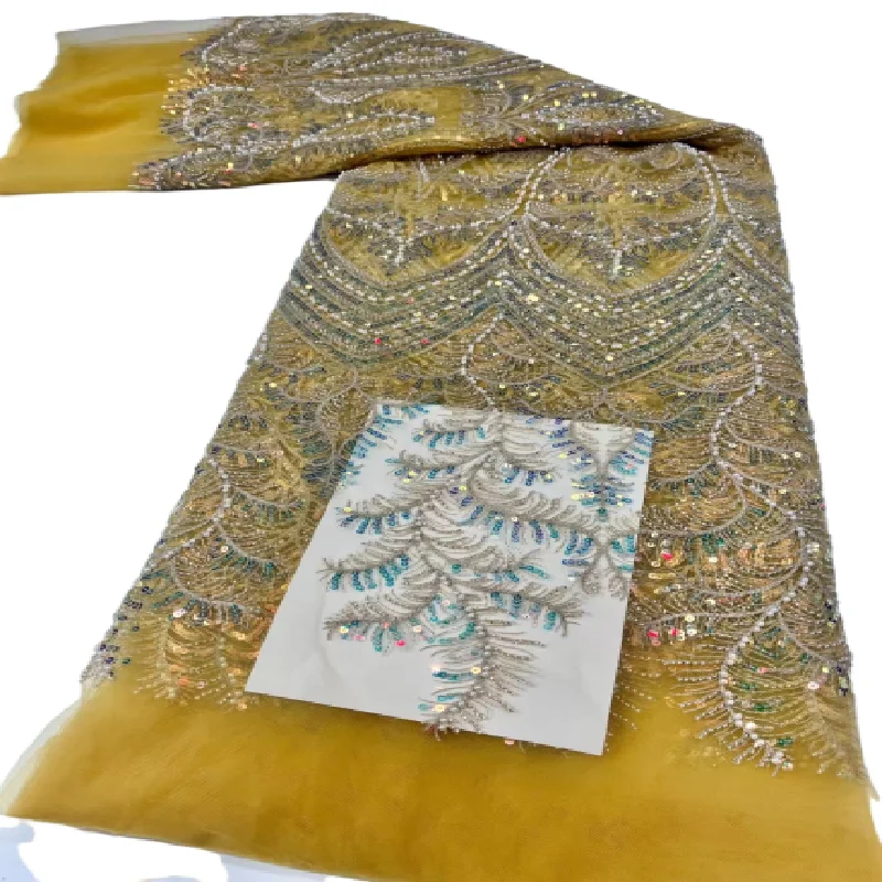 

Африканская зеленая кружевная ткань 2022, французская Тяжелая кружевная ткань из бисера, нигерийская кружевная ткань с блестками и вышивкой, сетчатая кружевная ткань для свадебного платья