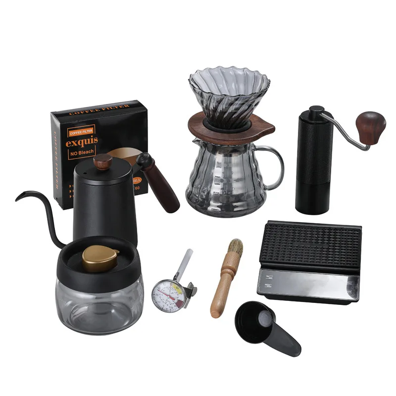 

Smoke Grey 600ML Hand Rinsed Coffee Pot Set Hand Grinder Coffee Machine Hand Shake Household Small Coffee Bean Grinder