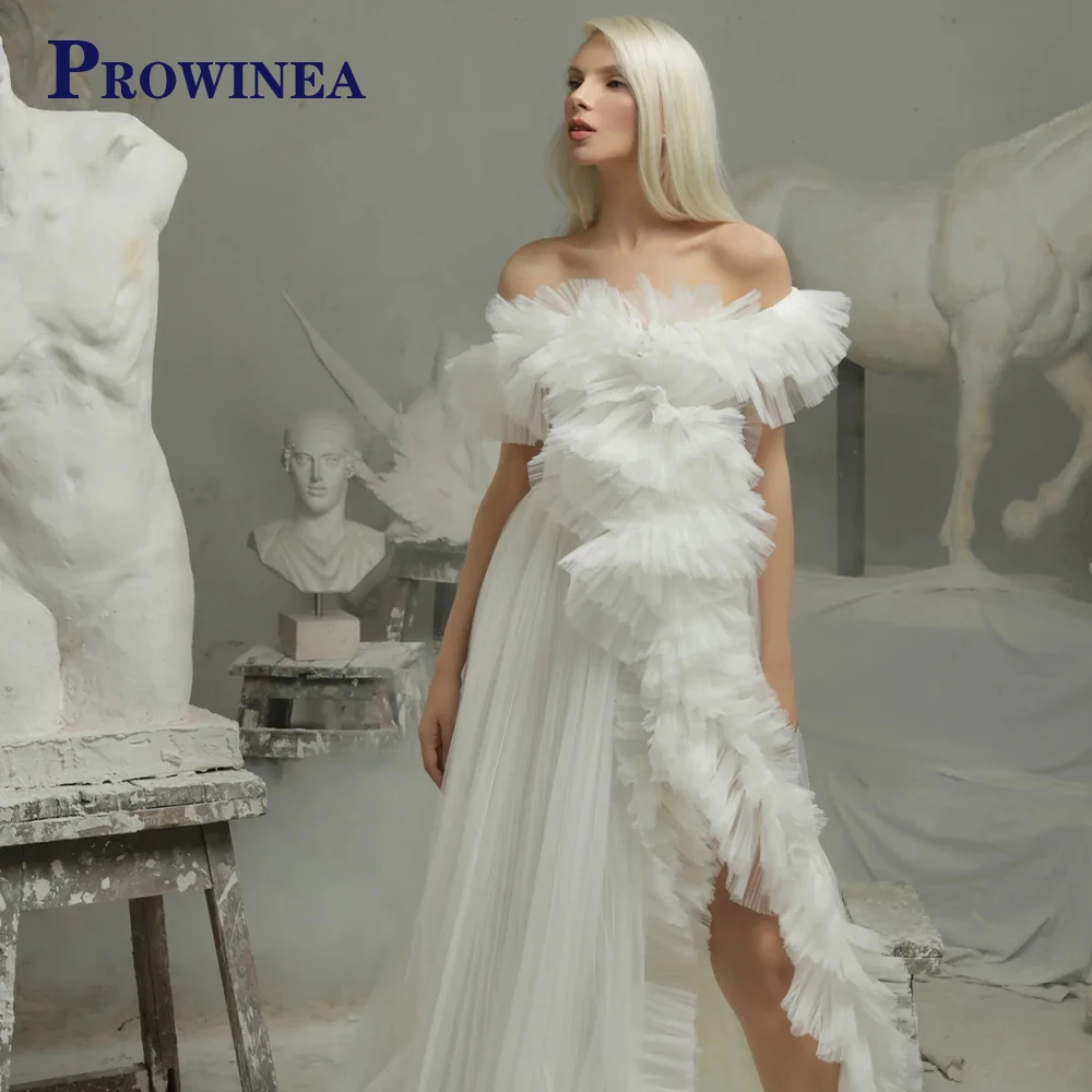 

Женское вечернее платье с открытыми плечами, элегантное белое многослойное фатиновое платье для свадьбы, торжевечерние мероприятия, дня ро...