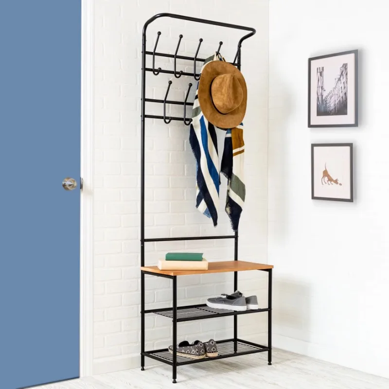 

Brylanehome Coat Rack and Shoe Organizer, Black, Shoe Cabinets Shoe Rack Organizer Home Furniture