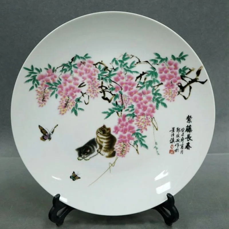 

Антиквариат и антиквариат, оптовая продажа, Античная имитация розовой Глицинии, цветочный узор, декоративная тарелка, орнаменты, керамичес...