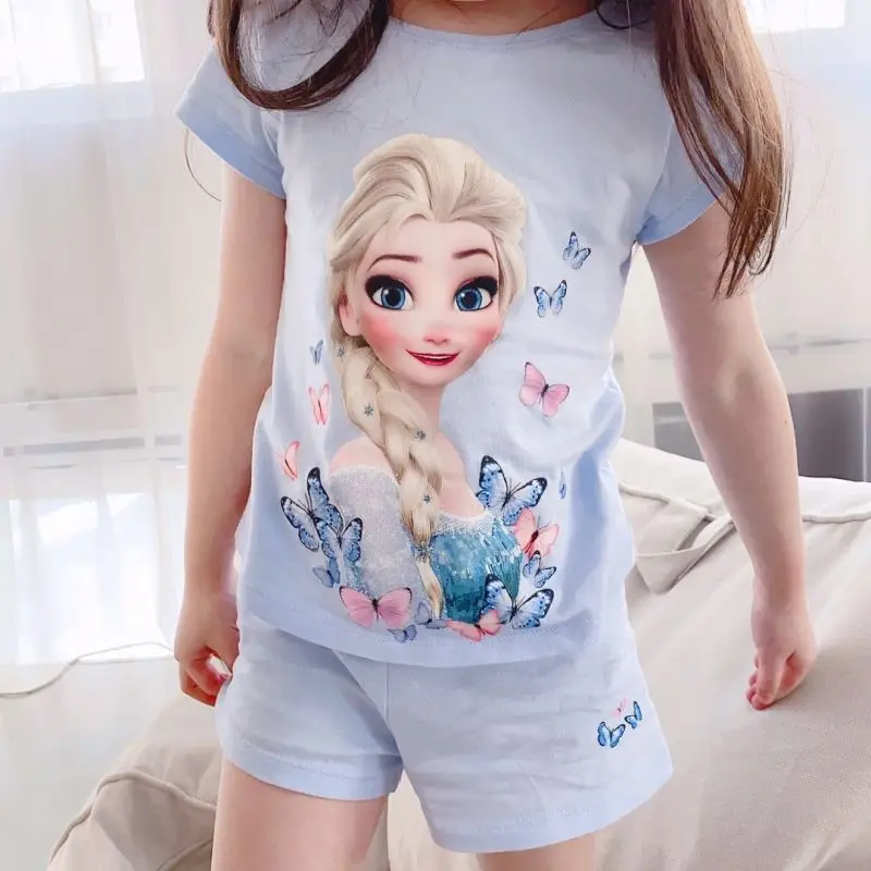 Summer Children Short Sleeve Pajama Sets Cartoon Frozen Elsa Girls Kids Clothing Sets Baby Pyjamas Sleepwear Home Nightgown 2-8T