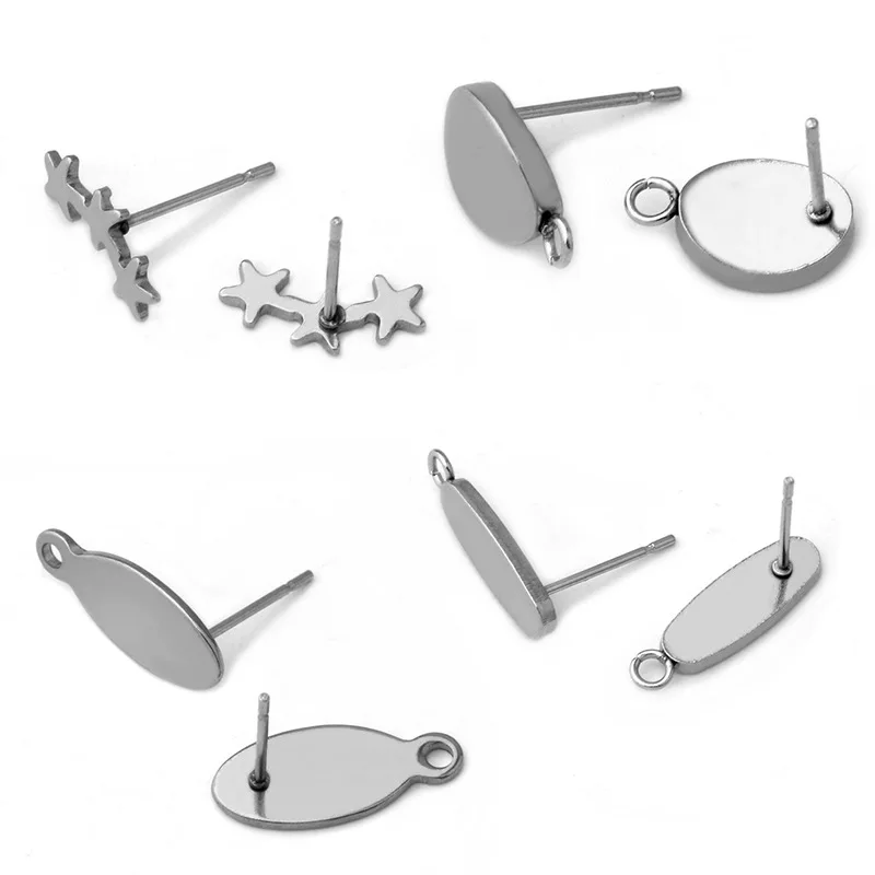 

20pcs Polygonal Stainless Steel Earring Stud Ear Post Nails Flat Earring Pad Base Posts Diy Earring Jewelry Findings makings