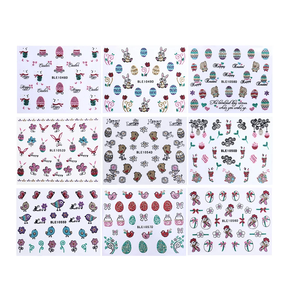 

Sheets Glitter Easter Nail Art Stickers Cartoon 3D Nail Decal DIY Self-adhesive Nail Sticker for Kids (Random Pattern)