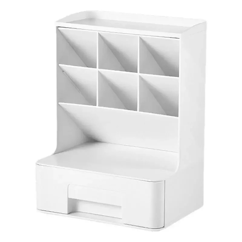 

Inclined Insert Desk Pen Holder LargeCapacity Makeup Pencil Holder Brush Stand with Drawer Desk Organizer with Removable Divider