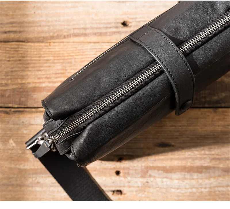 Business casual designer luxury genuine leather men's messenger bag simple real cowhide youth work black large shoulder bag