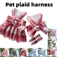 cat dog adjustable harness pet plaid skirt dog cat vest type traction clothes small dog party birthday wedding bowknot dress