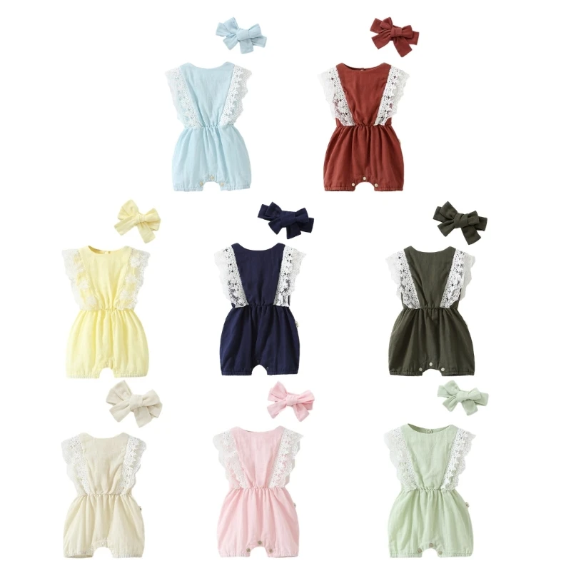 

Baby Girl Romper Bodysuit Dress Summer Outfit Baby Clothes with Bow Headband