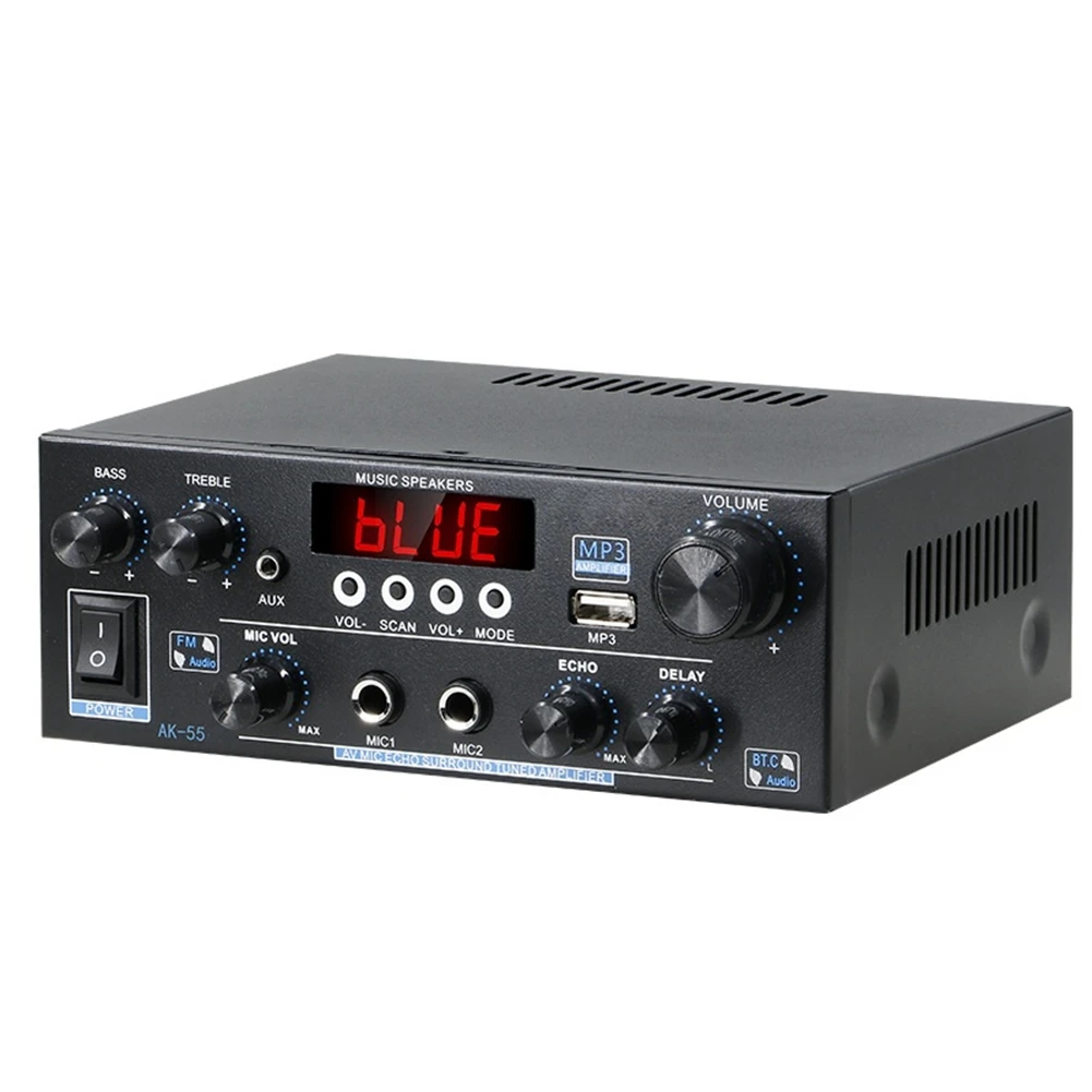 Фото (A75T) Цифровой Hi-Fi усилитель AK55 с Bluetooth, объемным звуком, максимальной мощностью для домашних и автомобильных колонок, аудиоусилитель BT 5.0, вилка стандарта США №3