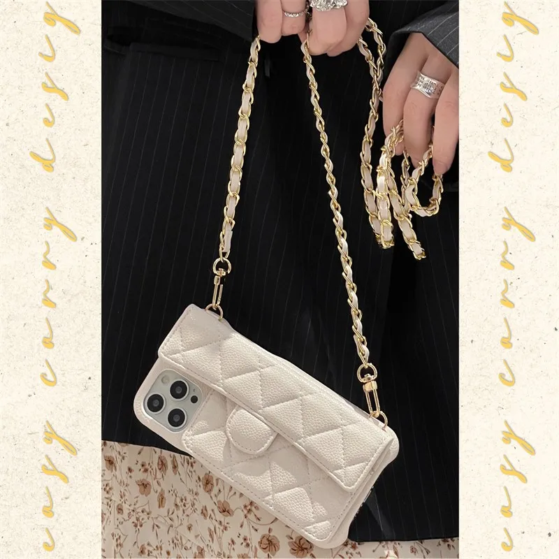 

Rhombic Pattern Card Bag Coin Purse With Lanyard Phone Cover Case For Iphone 14 13 12 11 Pro Xs Max Luxury Leather Coque Fundas