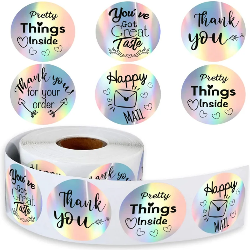 

Rainbow Laser Thank You Stickers 1inch Seal Labels Decor DIY Scrapbook Envelope Stationery Child Reward Stickers 500pcs /roll