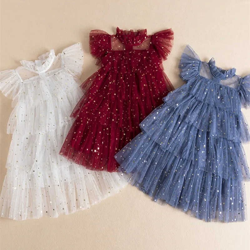 

2023 Sequin Party Dress For Girl Shiny Star Pattern Bow Wednesday Carnival Costume For Children Christmas New Year Dress For Kid