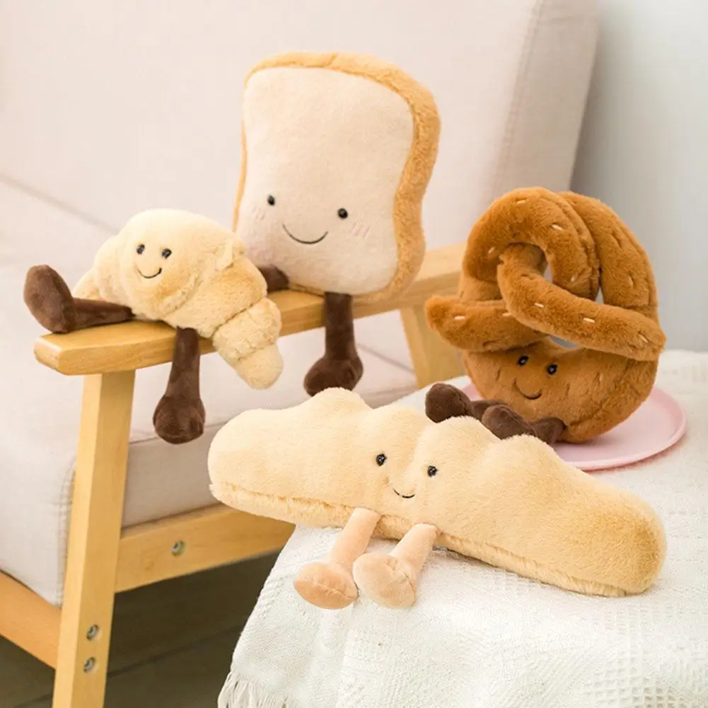 

1 Pcs Plush Chew Toy Cute Toast Bread Pretzel Baguette Croissant Interactive Squeaky Toy Children Birthday Gift
