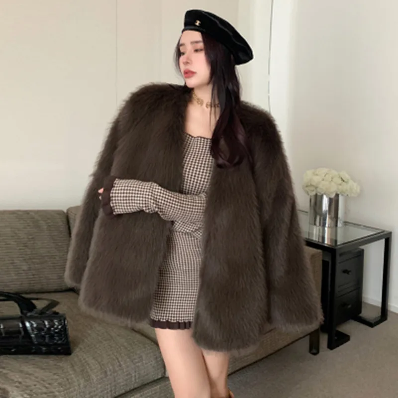 

BULOCHOVA New Winter High Quality Faux Fur Cardigan Jacket Women Fashion Thick Warm Wool Coat Ladies Loose Outwear Female