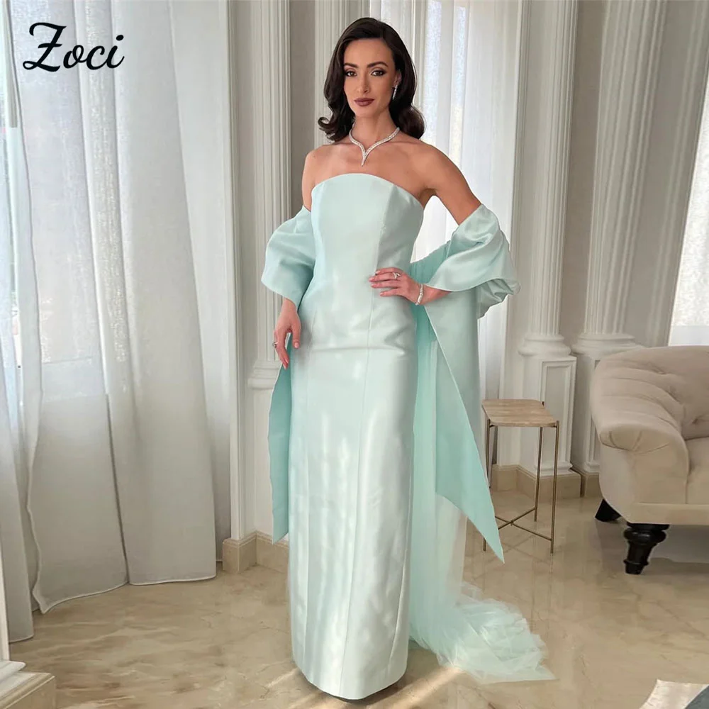 Zoci Элегантное мятно-зеленое платье для выпускного вечера без бретелек Атласное