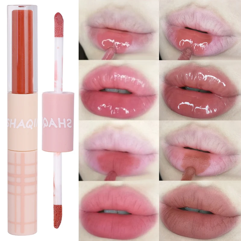 

Double Head Lip Gloss Sexy Red Lip Makeup Lip Mud Mirror Water Gloss Lip Glaze Matte Liquid Lipstick Waterproof Korean Cosmetics