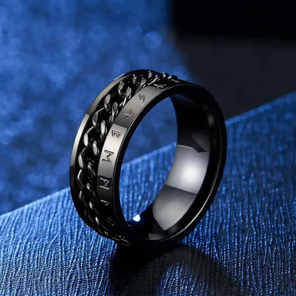 

Stainless Steel Rotated Rotatable Rings Men Male Black Gold Color Fashion Jewelry USA Size 7 8 9 10 11 12