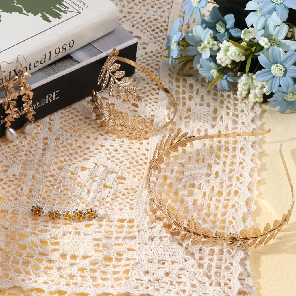 Повязка на голову с листьями богини золотая корона для свадьбы вечеринки