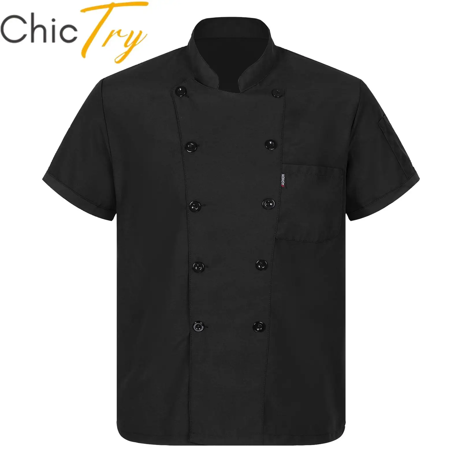Adults Unisex Chef Shirt Women Mens Restaurant Work Shirt Uniform Stand Collar Chef Coat Canteen Hotel Cook Food Service Jacket
