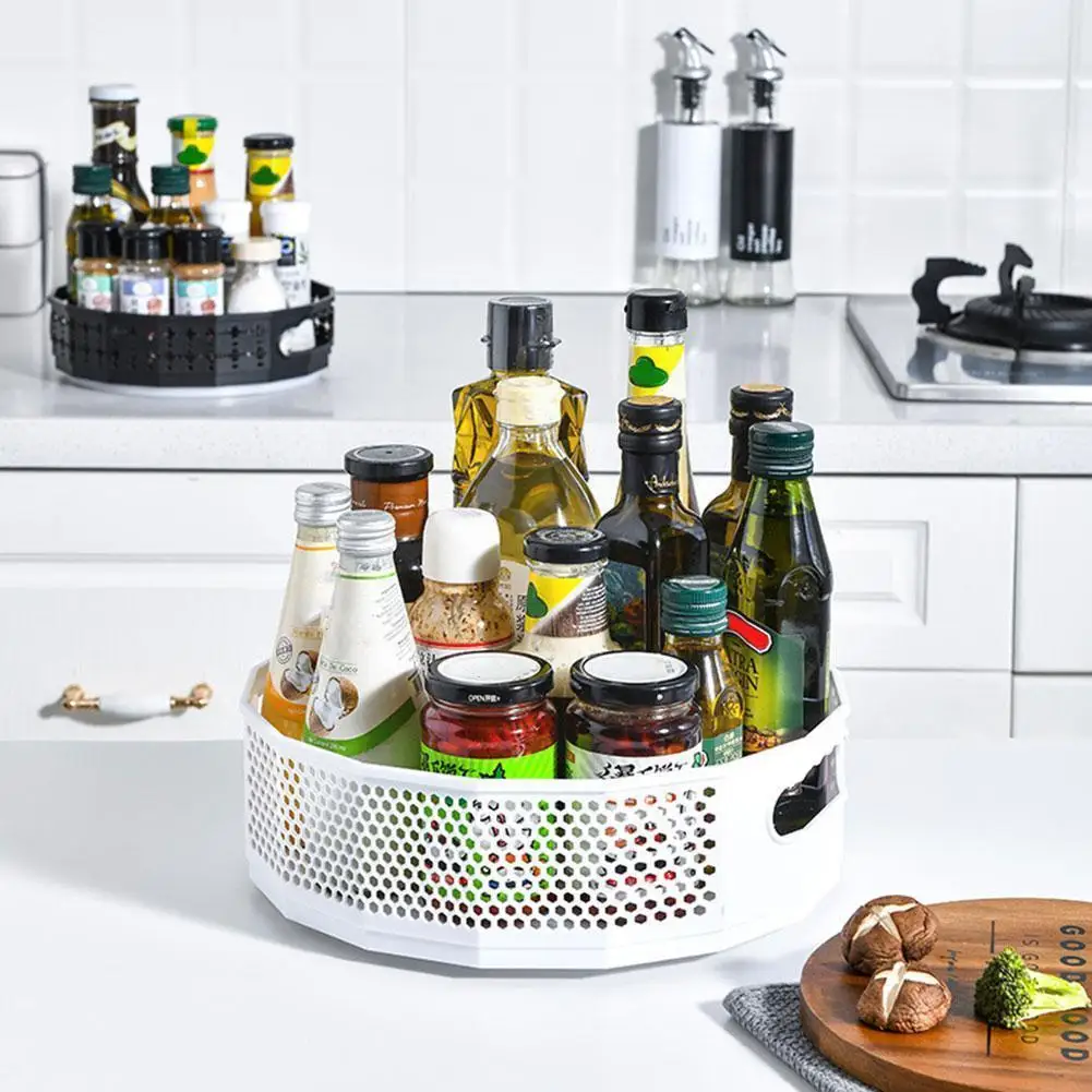 

360 Rotatable Tray Kitchen Storage Rack Shelf Plastic Seasoning Jar Spice Organizer Container Plate Holder Cosmetic Condime C6l5